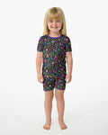 Christmas Holiday Colorful Trees Bamboo Two Piece Short Sleeve Shorts Pajama Set