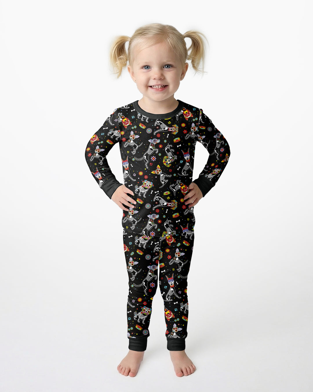Sugar Skull Día de los Muertos Halloween Dog Mexican Bamboo Two Piece Long Sleeve Pajama Set
