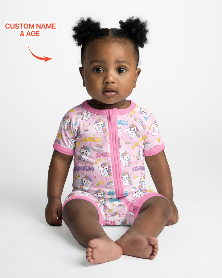 Custom Name Kawaii Unicorn Birthday Bamboo Shorty Zippy