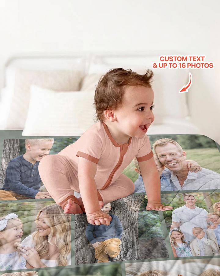 Custom Photo Collage Family Bamboo Quilt Blanket