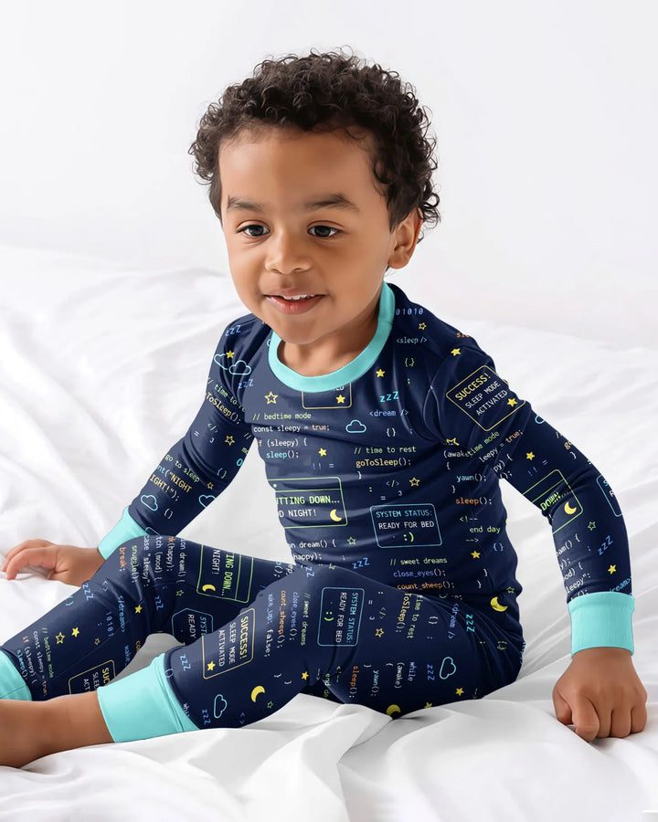 Pijama de dos piezas de bambú de manga larga para padre e hijo, con diseño de "It Techy Job Matching"