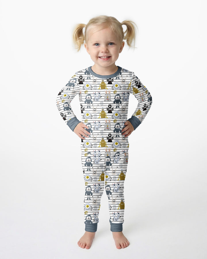 Playful Monster Friends Bamboo Two Piece Long Sleeve Pajama Set