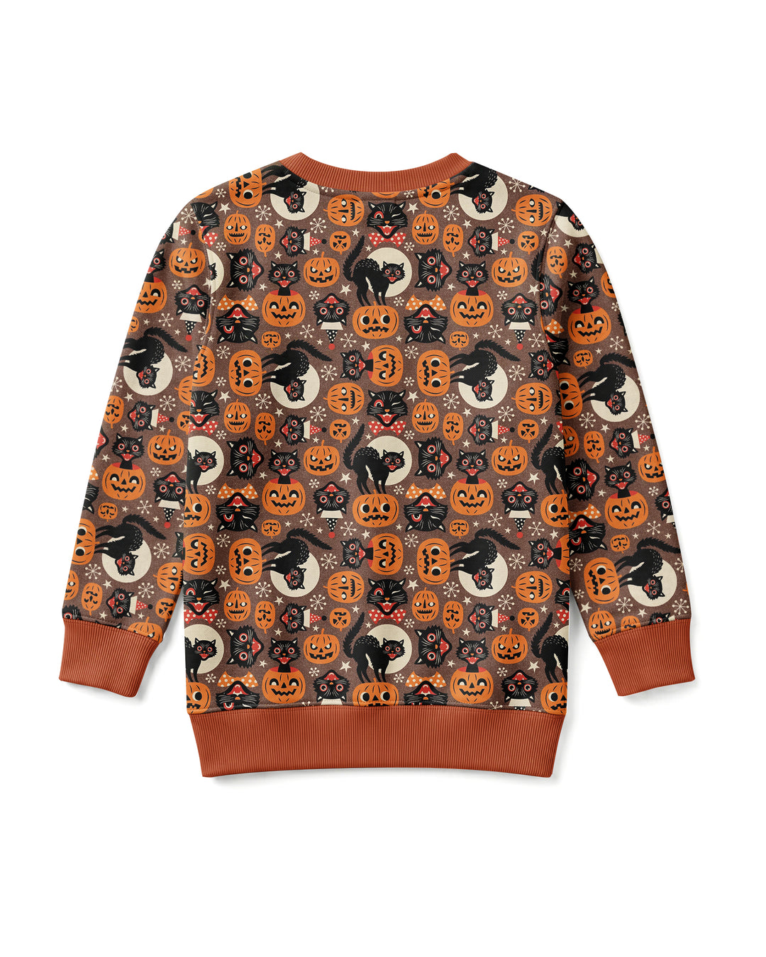 Vintage Halloween Black Cat Pumpkin Bamboo Crewneck Sweatshirt