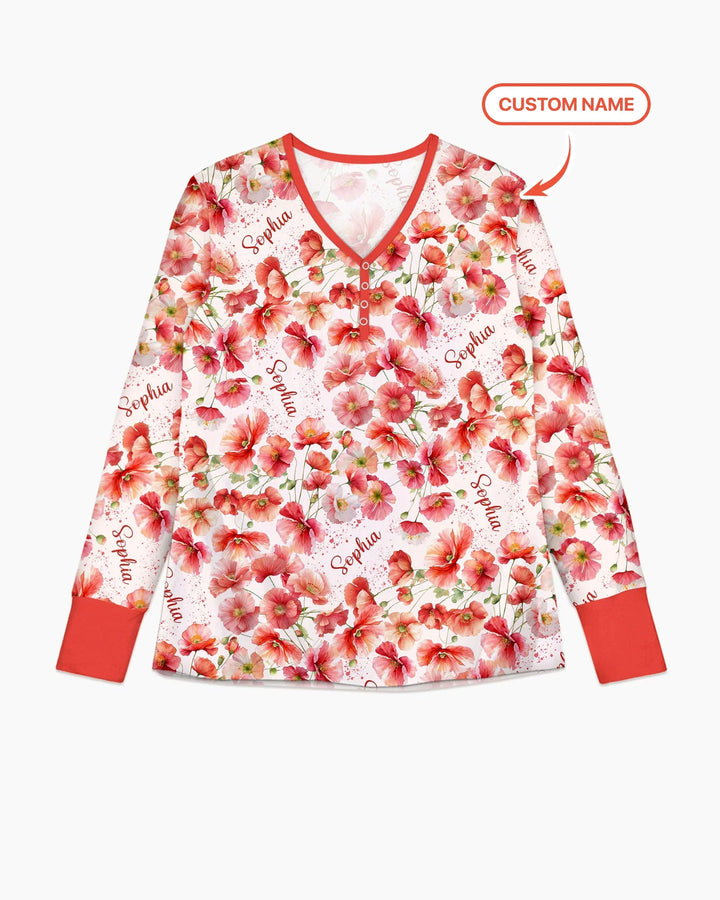 Benutzerdefinierter Name Geburtsmonatsblumen Bambus Damen Schlafanzug-Set