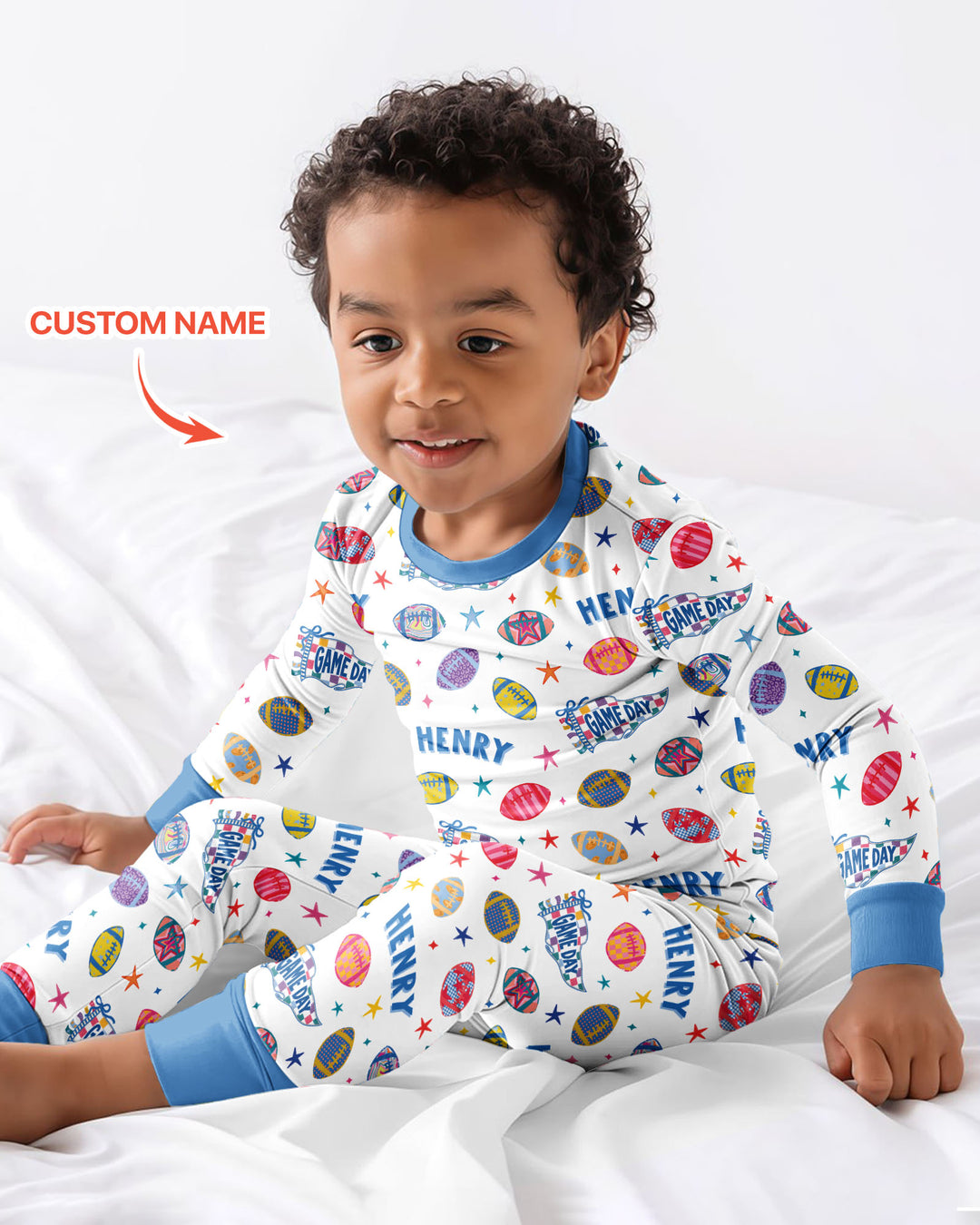 Custom Name Game day Bamboo Two Piece Long Sleeve Pajama Set