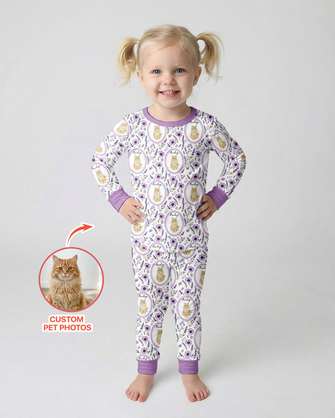 Custom Pet Photo Flower Garden Bamboo Two Piece Long Sleeve Pajama Set