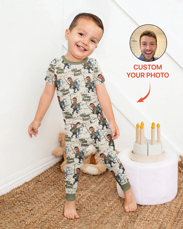 Custom Photo Dad Fishing's Buddy Daddy & Me Matching Bamboo Two Piece Short Sleeve Pajama Set