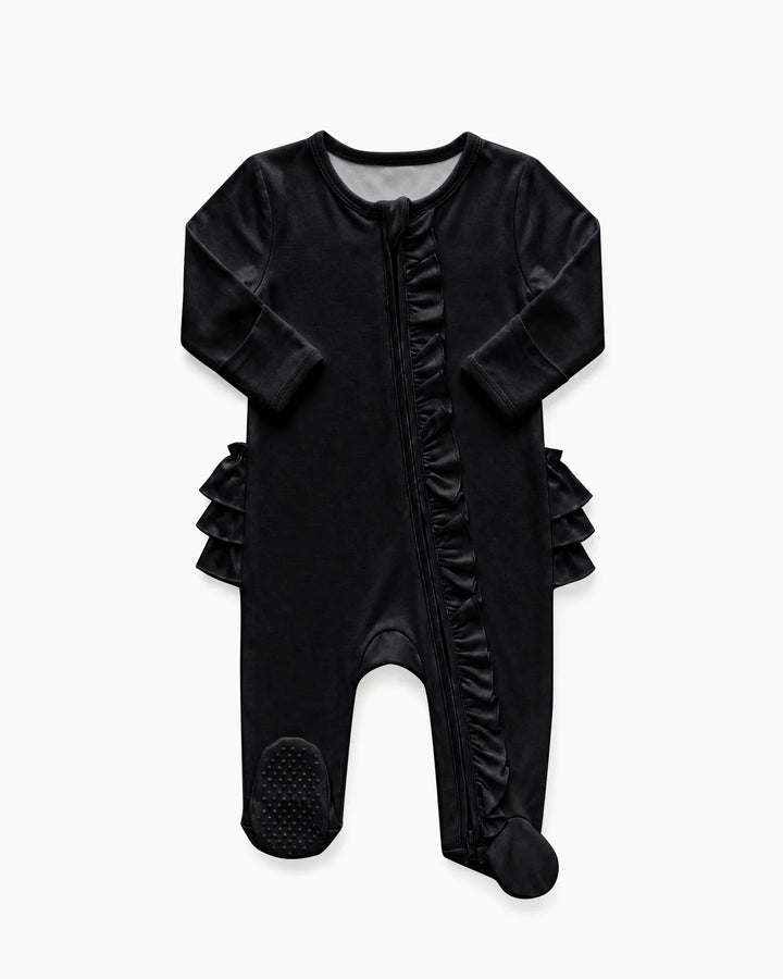 Solid Color Zipper Ruffle Footie