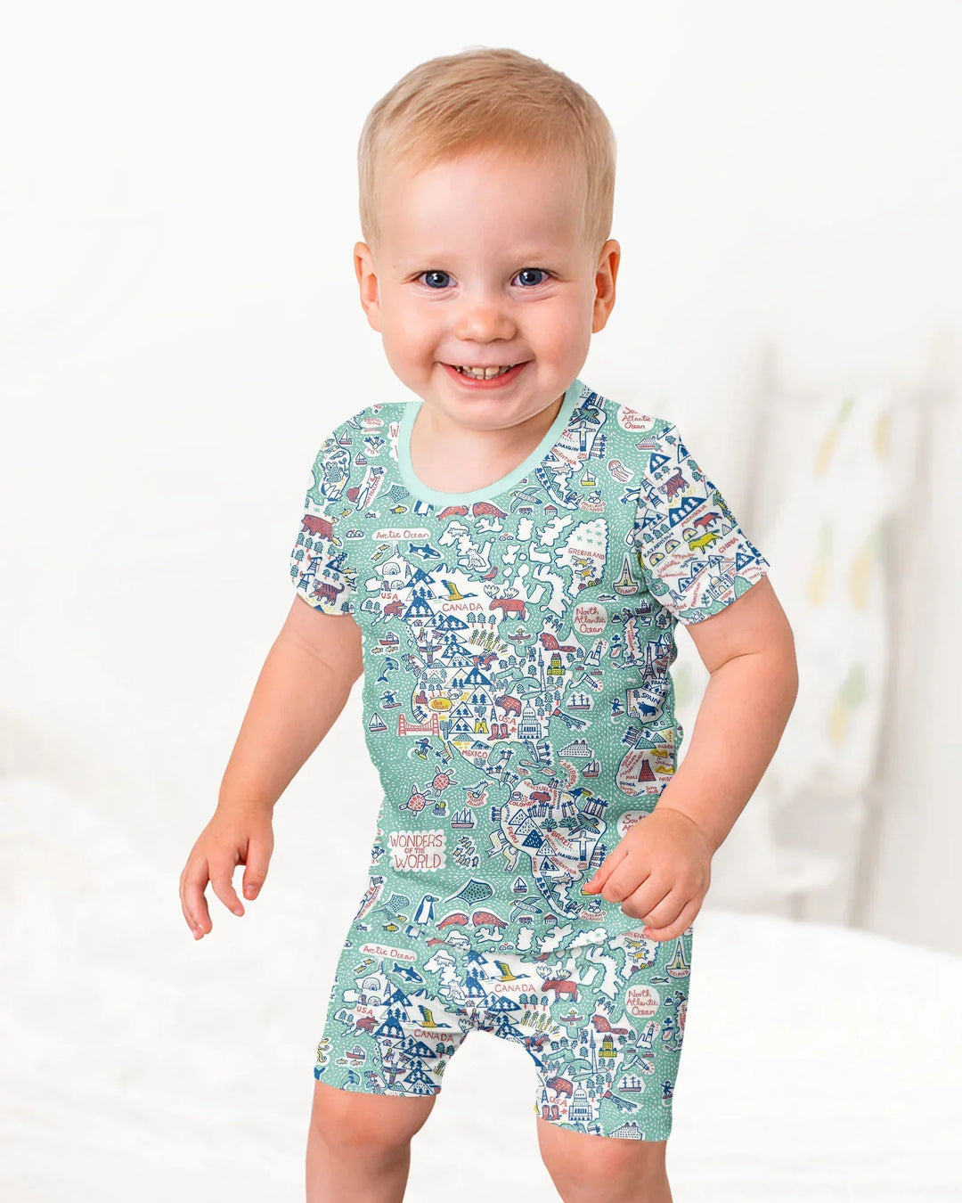 Hello World Wonders Bamboo Two Piece Short Sleeve Shorts Pajama Set