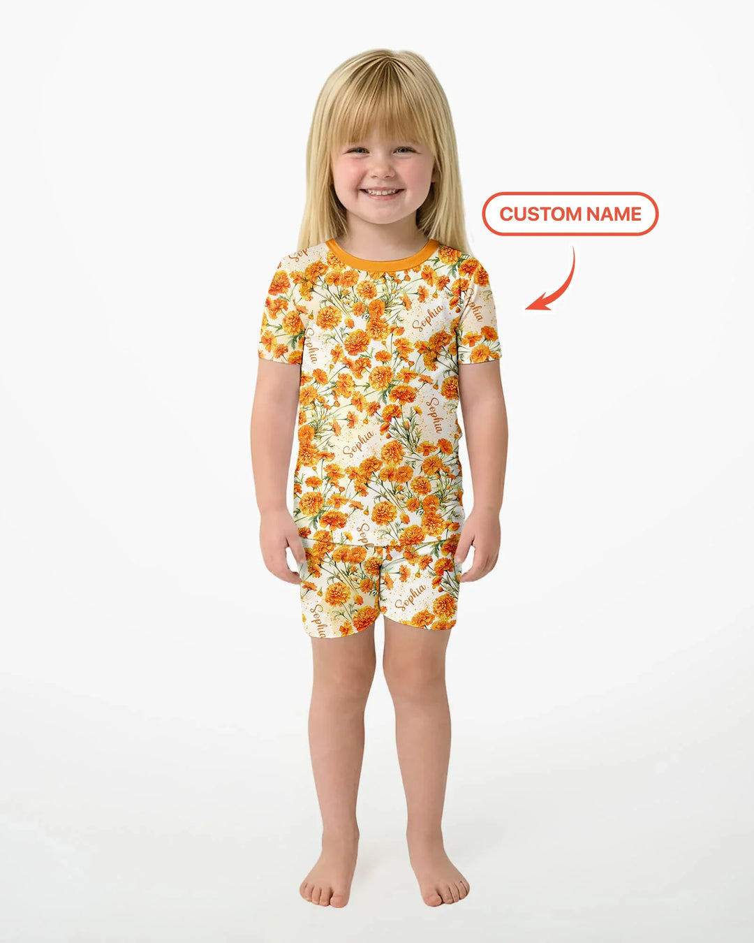 Custom Name Birth Month Flowers Bamboo Two Piece Short Sleeve Shorts Pajama Set