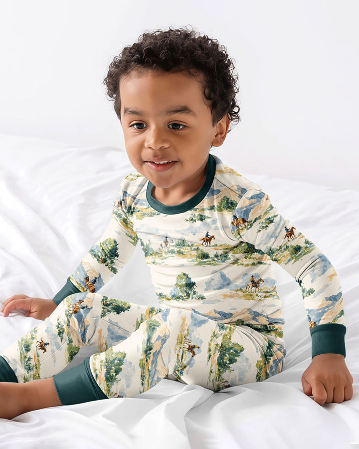 Western Cowboy Landscape Bamboo Two Piece Long Sleeve Pajama Set