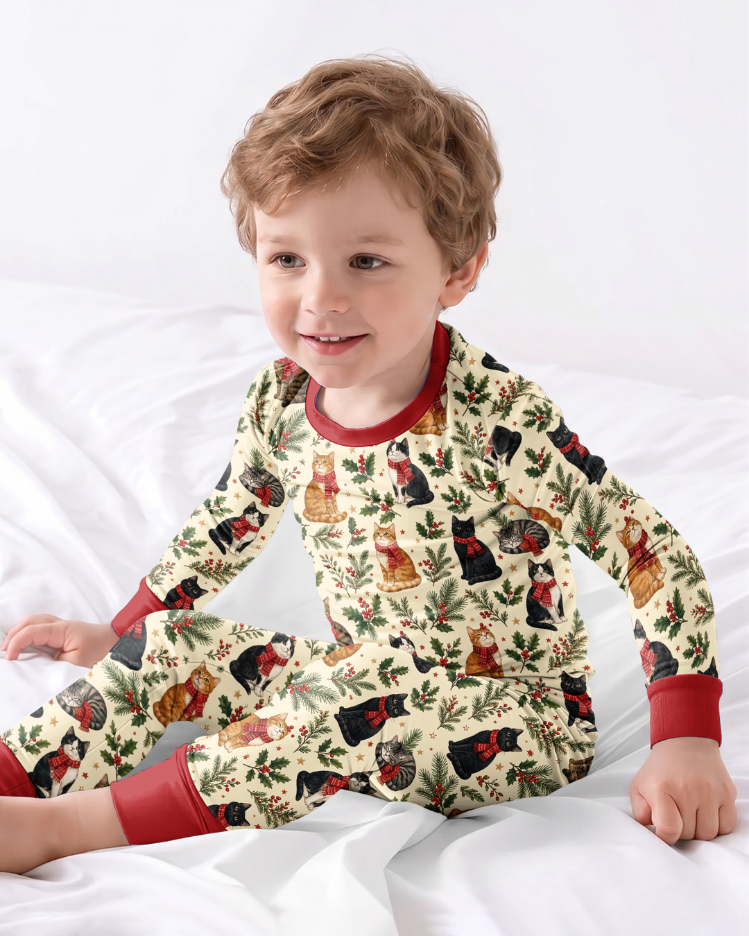 Christmas Cat Carolers Bamboo Two Piece Long Sleeve Pajama Set