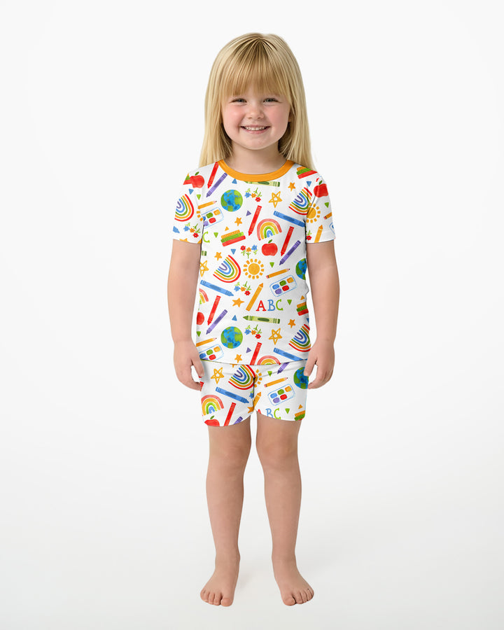 School Scribbles Bamboo Two Piece Short Sleeve Shorts Pajama Set