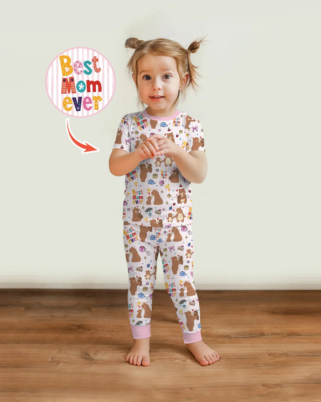 Best Mama Bear Ever Family Matching Bamboo Two Piece Short Sleeve Pajama Set