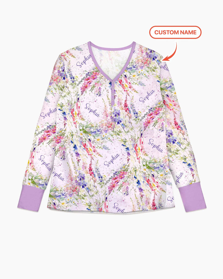 Benutzerdefinierter Name Geburtsmonatsblumen Bambus Damen Schlafanzug-Set