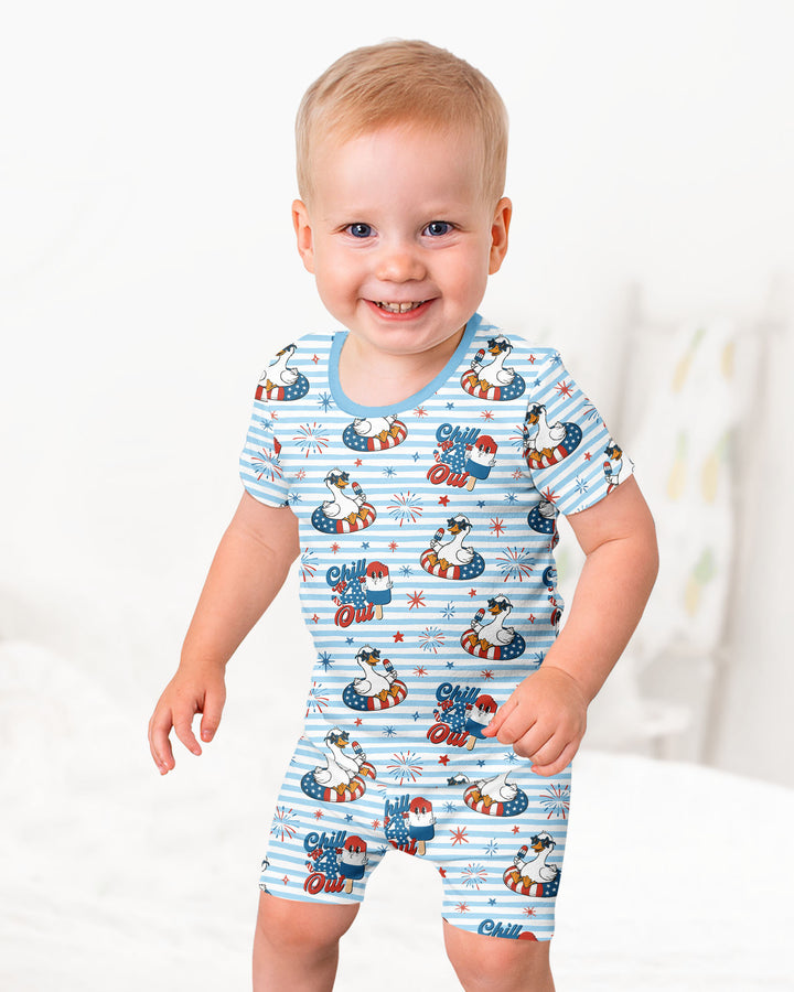 Conjunto de Pijama de Dos Piezas de Bambú con Mangas Cortas y Pantalones Cortos