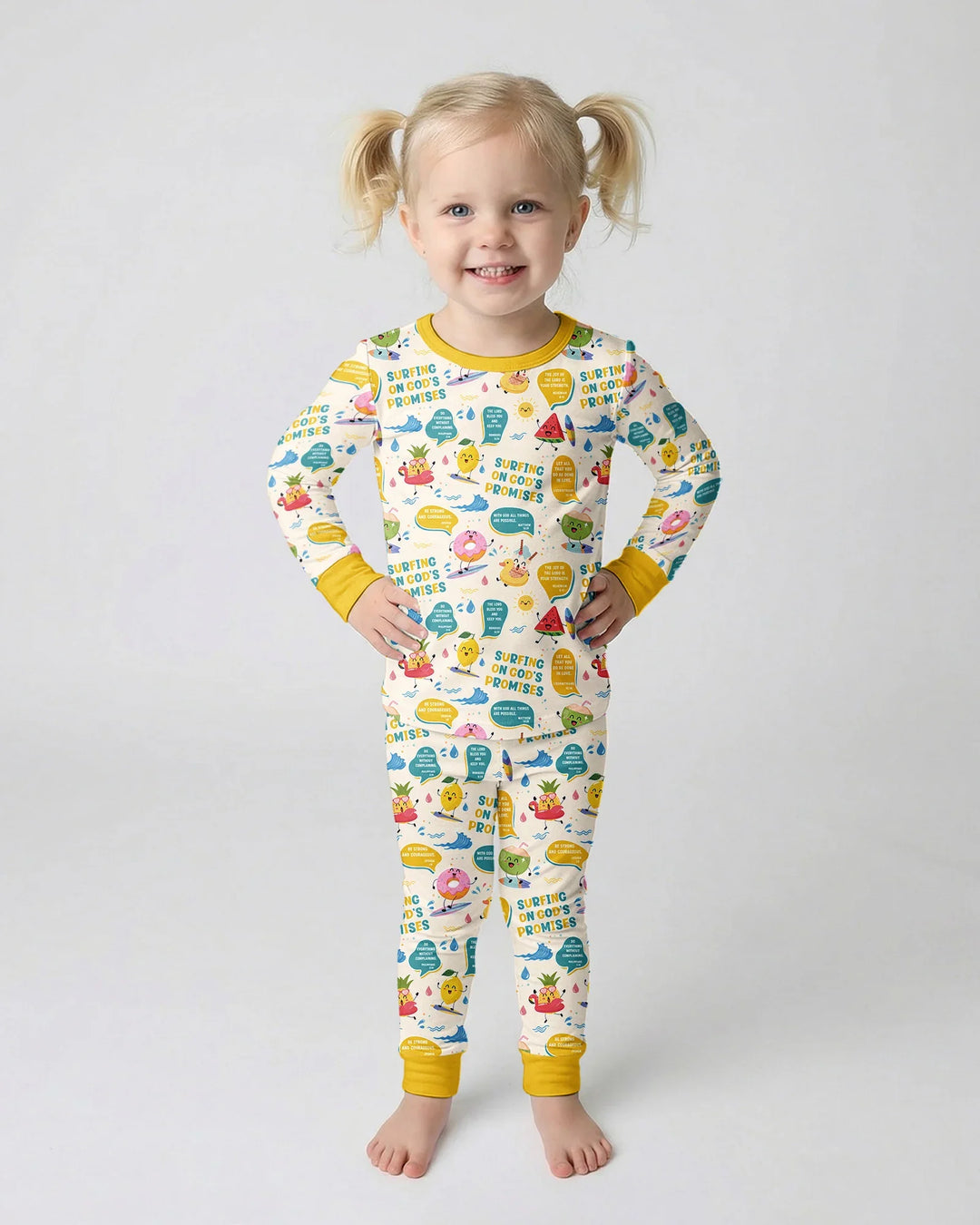 Summer Fruits Surfing On God's Promises Bamboo Two Piece Long Sleeve Pajama Set