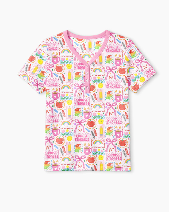 Kindness School Girl Bamboo Women Short Sleeve Short Pajama Set