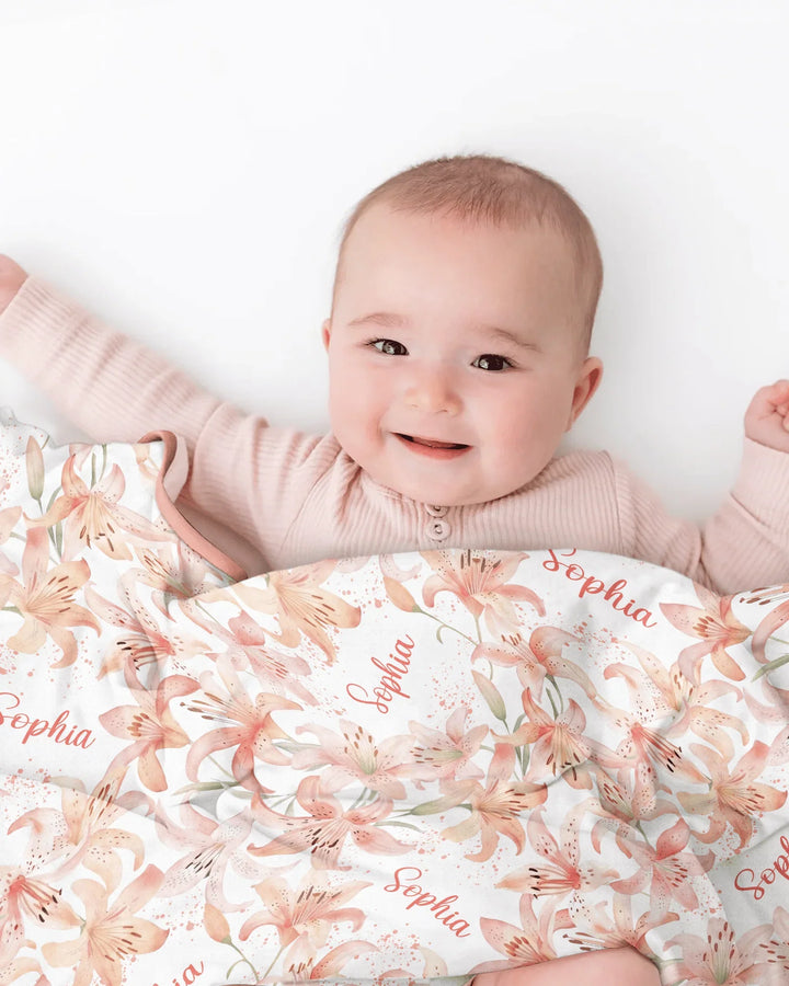 Custom Name Birth Month Flowers Bamboo Blanket