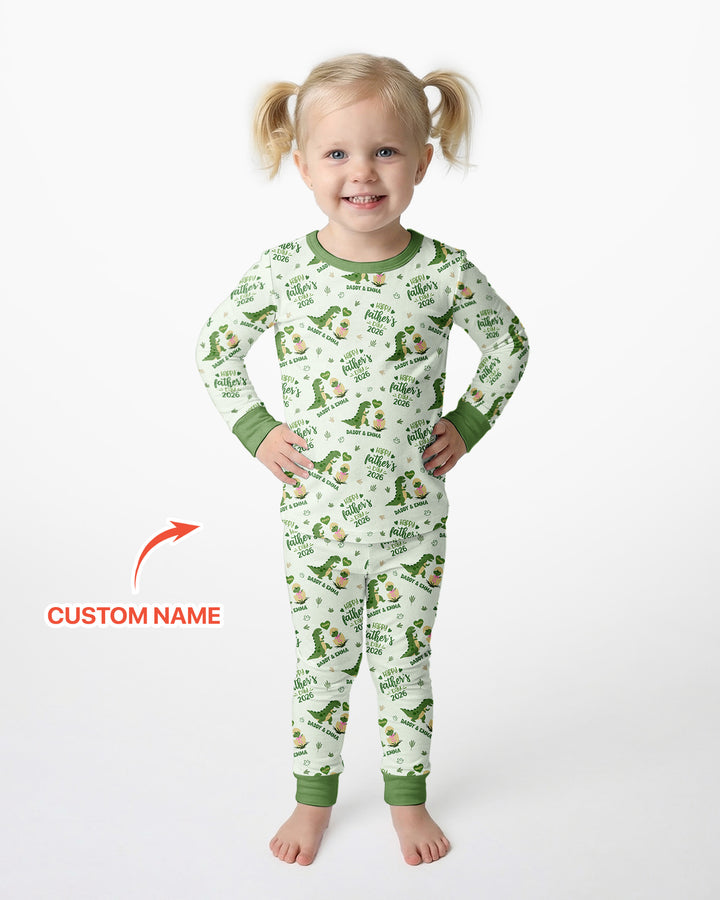 Custom Name Fathers Day 2026 Bamboo Two Piece Long Sleeve Pajama Set