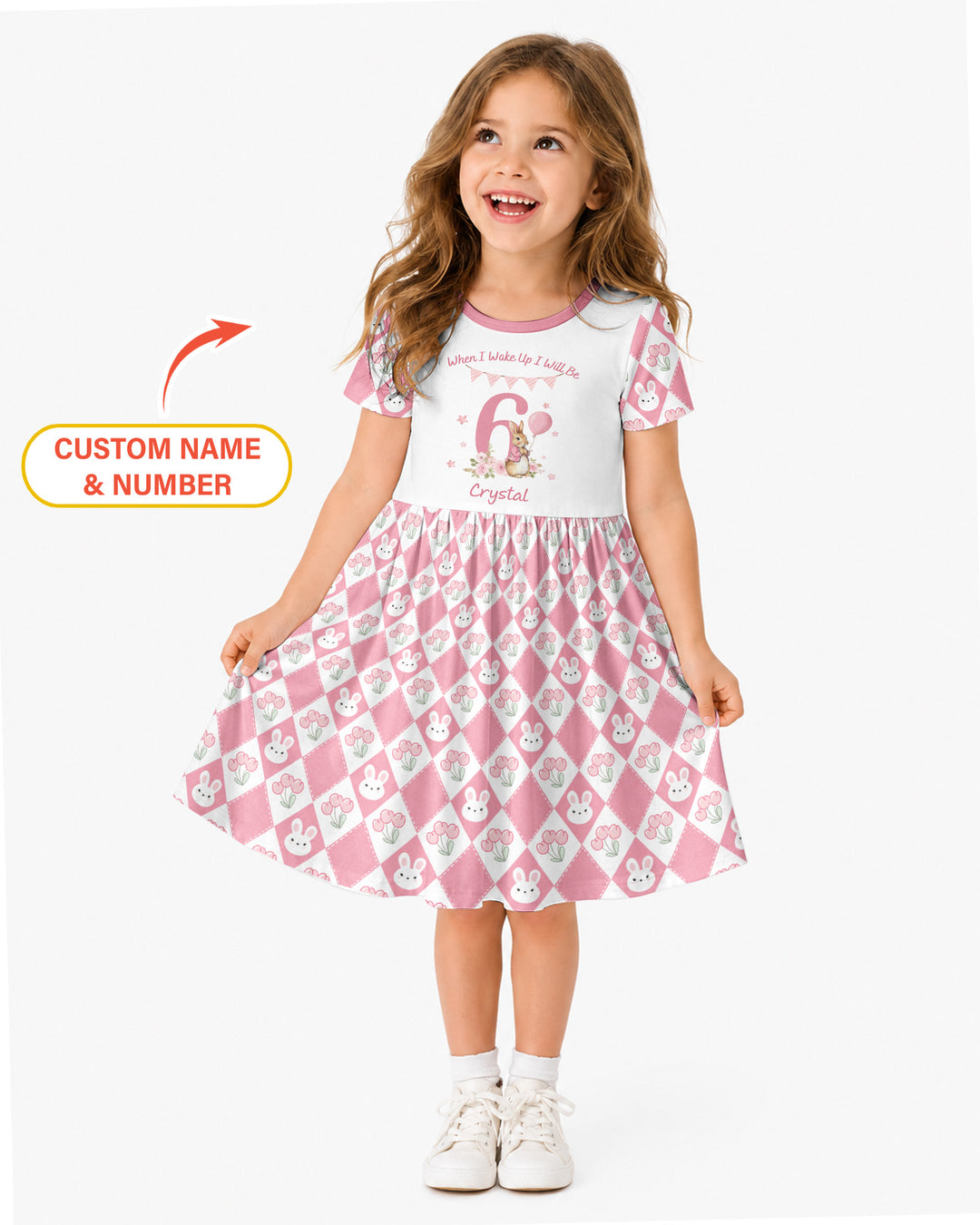 Custom Name When I Wake Up Bunny Birthday Bamboo Twirl Dress