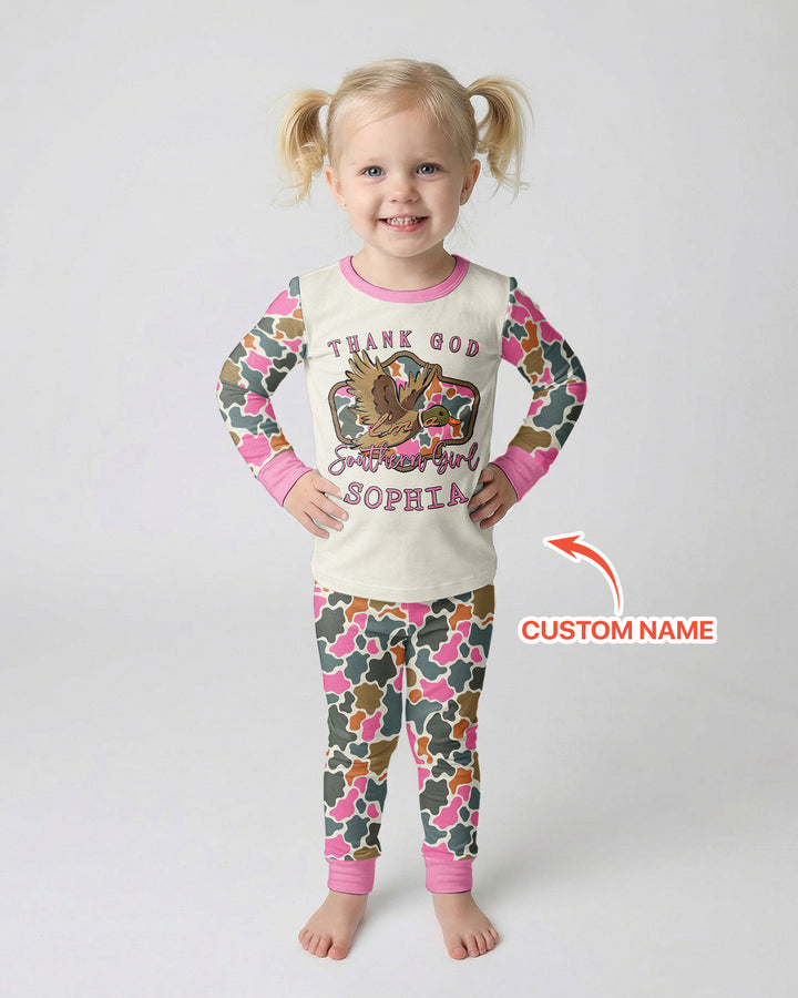 Custom Name Southern Duck Camo Bamboo Two Piece Long Sleeve Pajama Set