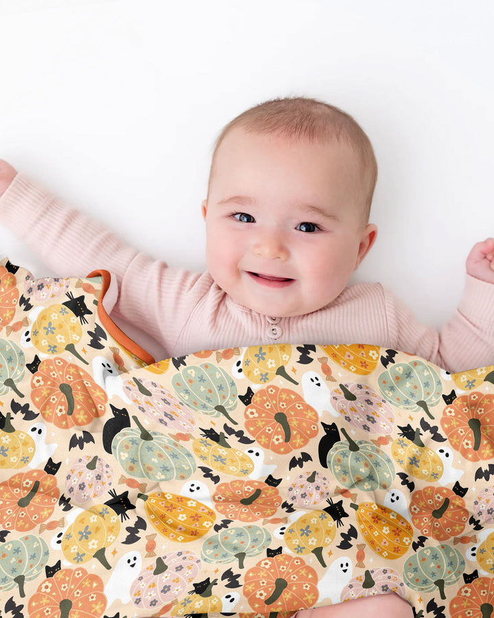 Floral Pumpkin Ghost Halloween Bamboo Blanket