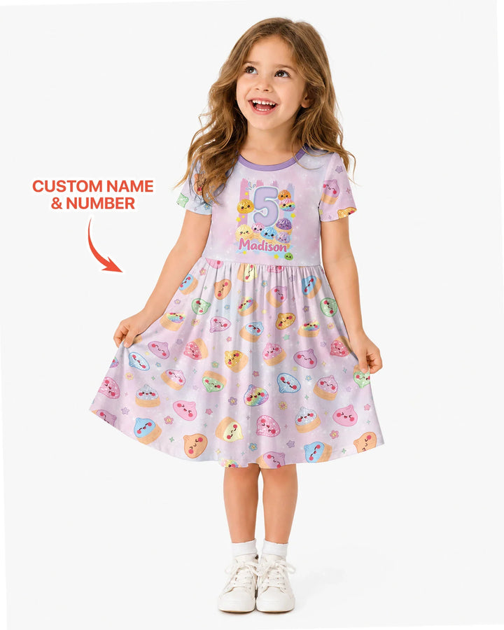 Custom Birthday Squish Party Dumpling Bamboo Twirl Dress