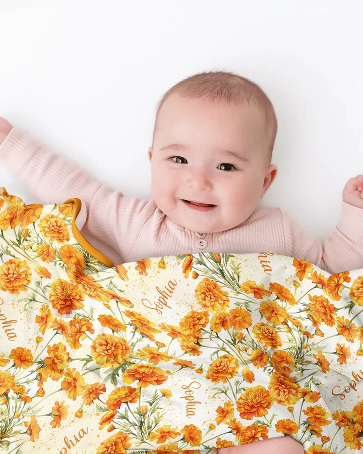 Custom Name Birth Month Flowers Bamboo Blanket