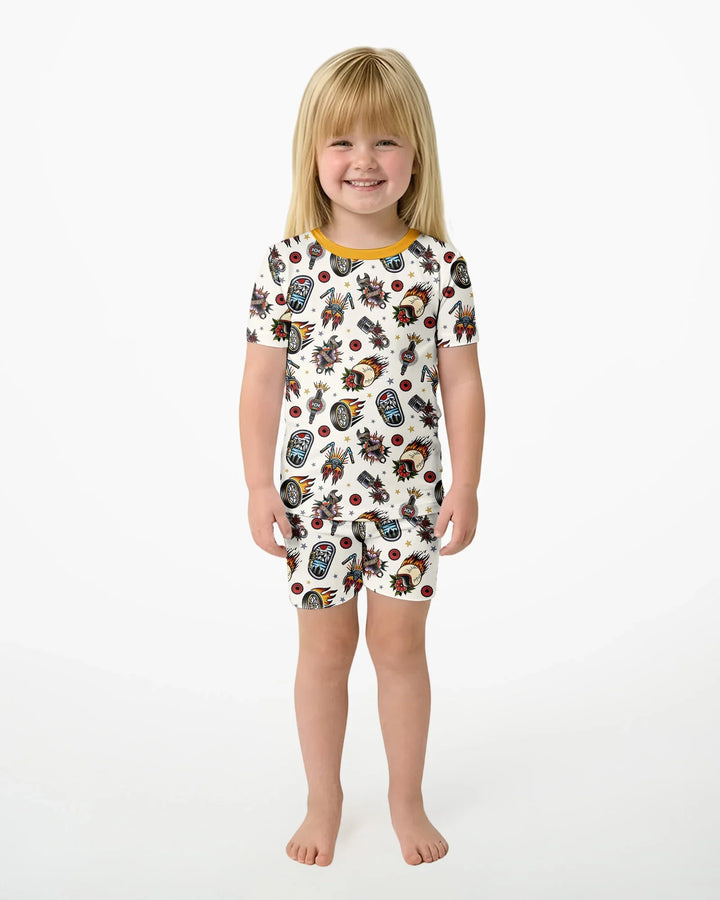 Born to Ride Together Family Matching Bamboo Two Piece Short Sleeve Shorts Pajama Set