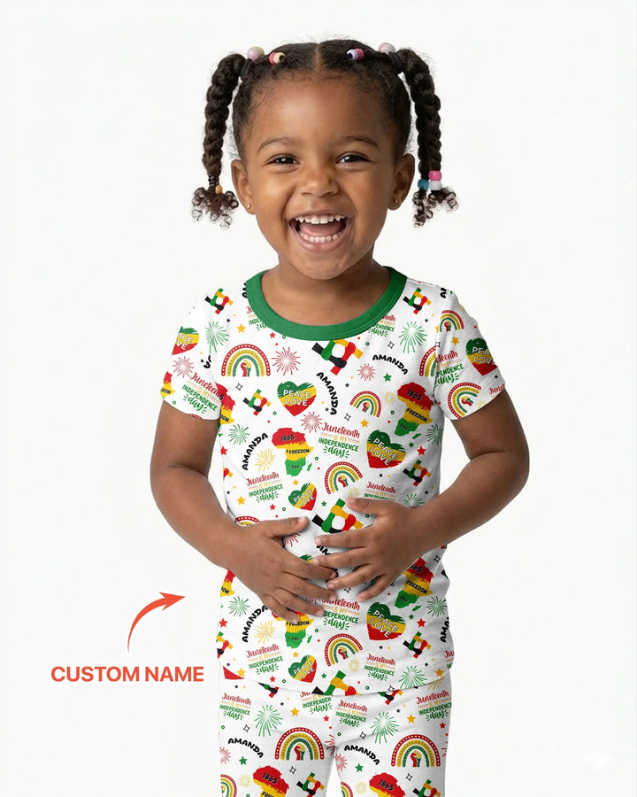 Custom Name Juneteenth Is My Independence Day Bamboo Two Piece Short Sleeve Pajama Set