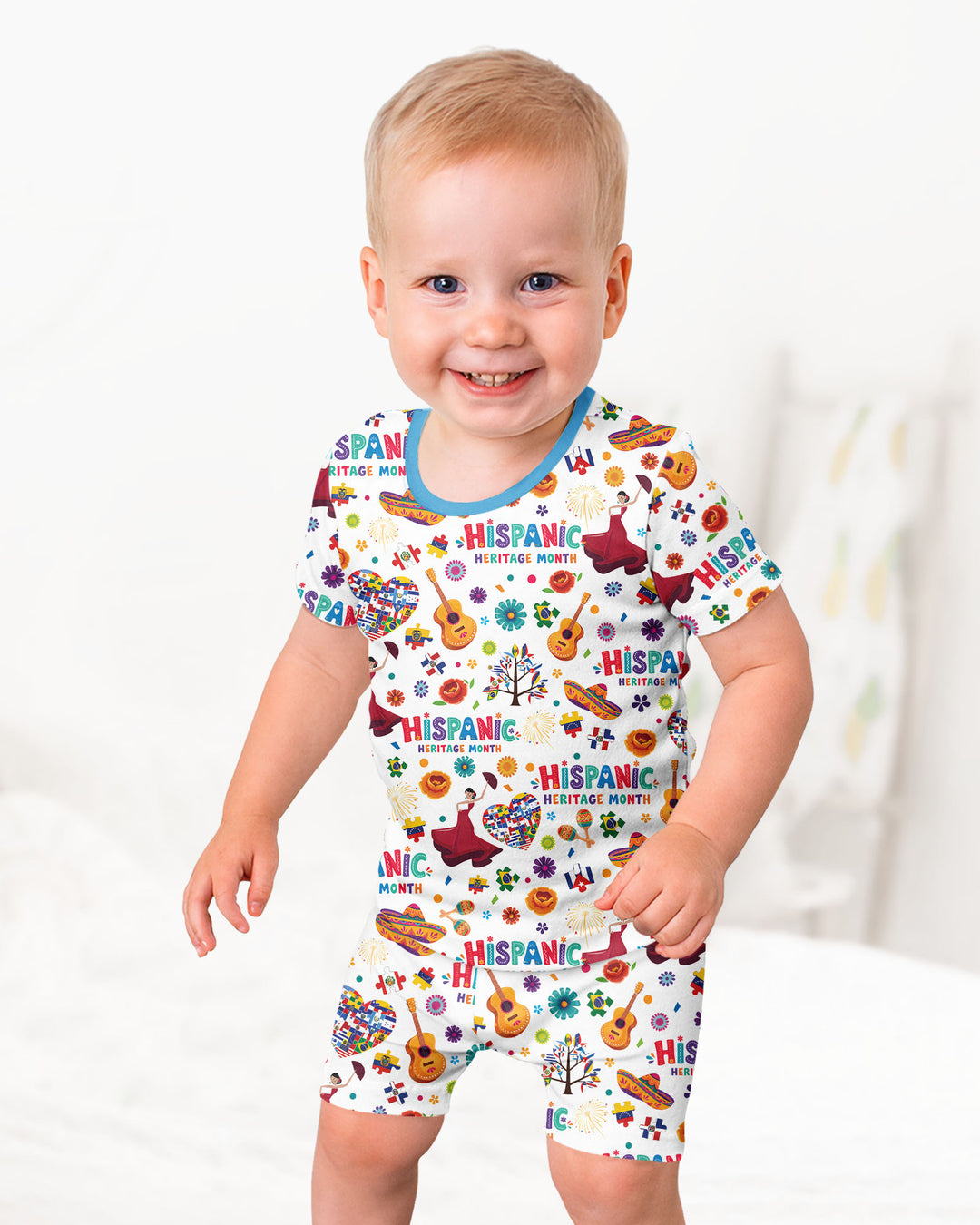 Fiesta Hispanic Heritage Month Bamboo Two Piece Short Sleeve Shorts Pajama Set