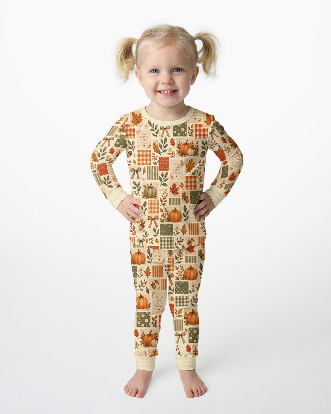 Fall Patchwork Watercolor Bamboo Two Piece Long Sleeve Pajama Set