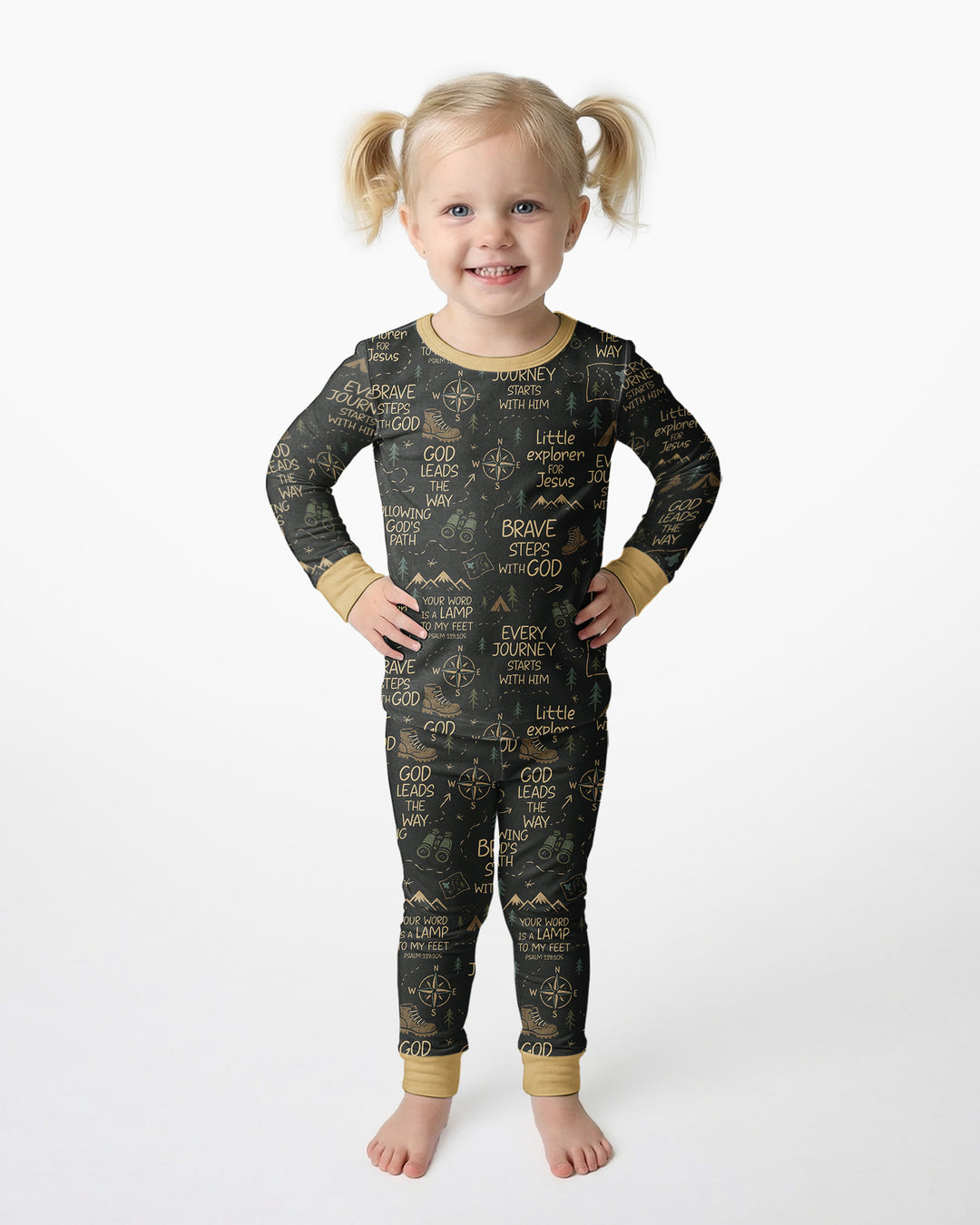Little Explorer God Leads The Way Bamboo Two Piece Long Sleeve Pajama Set