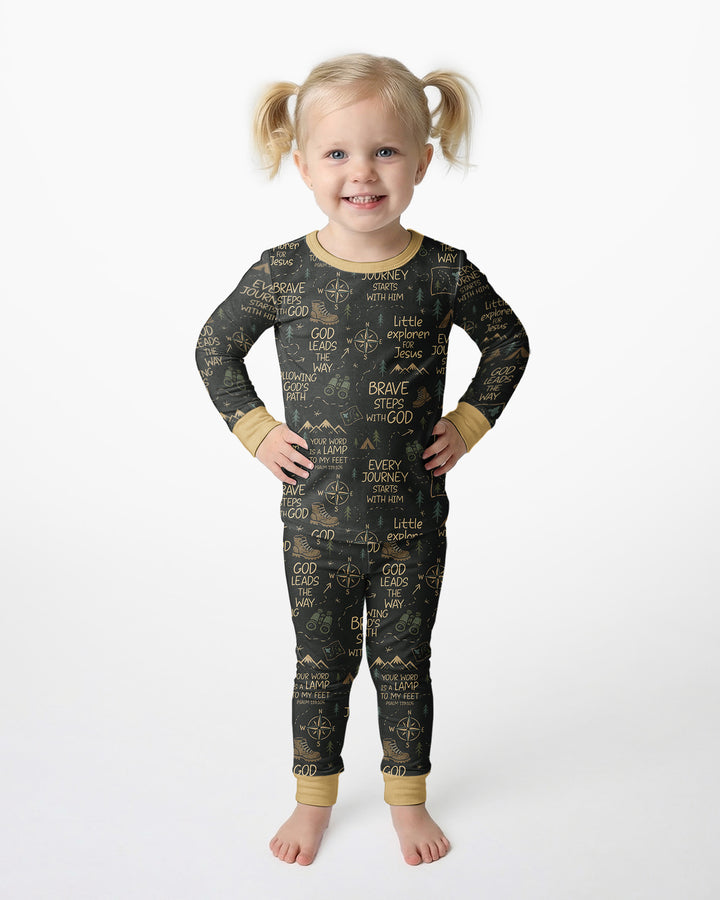 Little Explorer God Leads The Way Bamboo Two Piece Long Sleeve Pajama Set