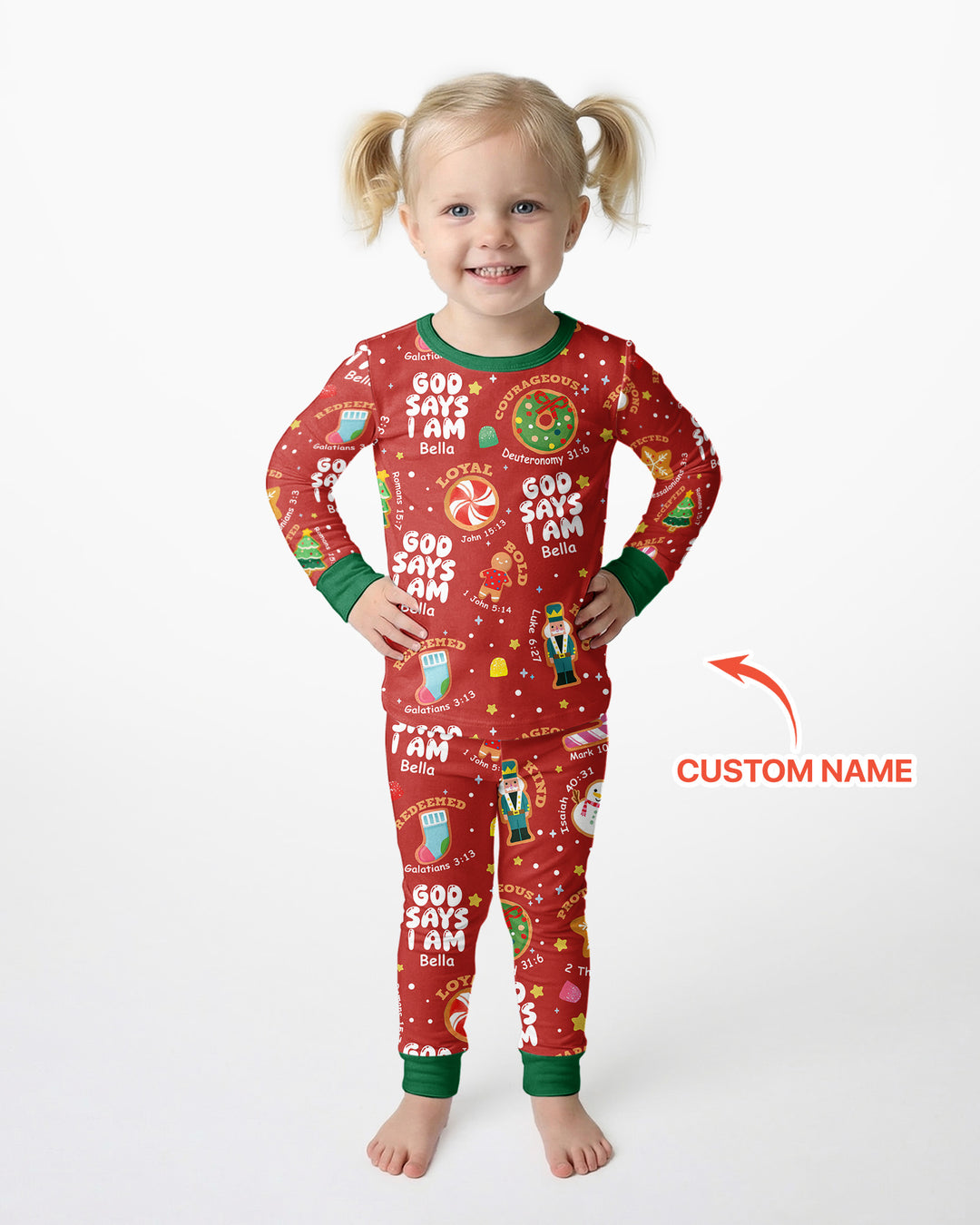 Merry Christmas God Says I Am Custom Name Bamboo Two Piece Long Sleeve Pajama Set