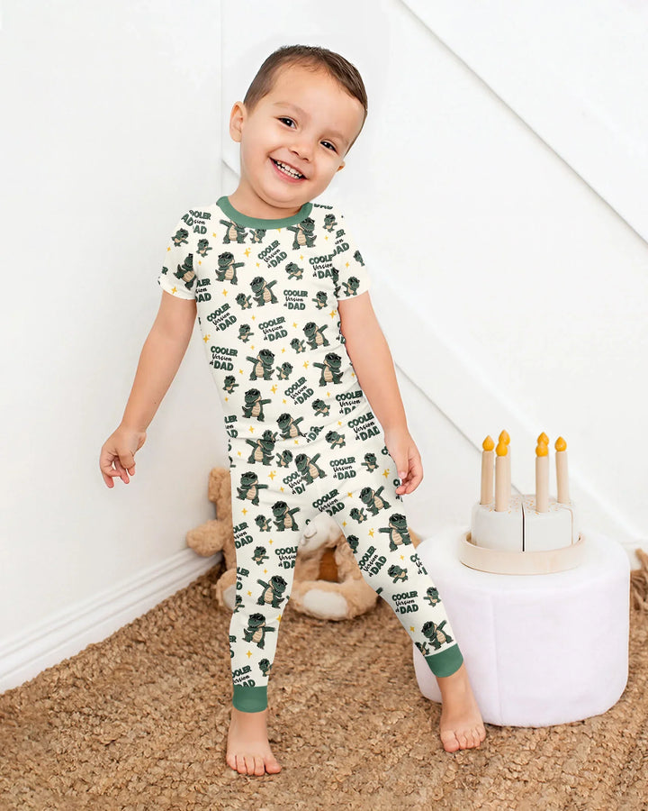 Cool Dino Daddy & Me Matching Bamboo Two Piece Short Sleeve Pajama Set