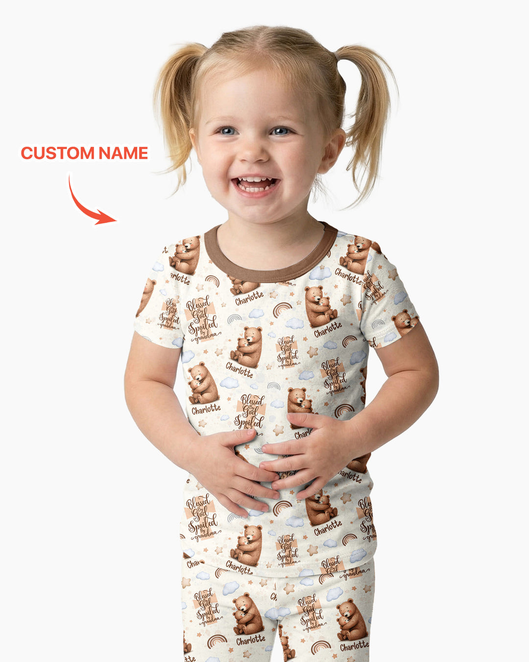 Conjunto de pijama de dos piezas de bambú de manga corta, plantilla personalizada