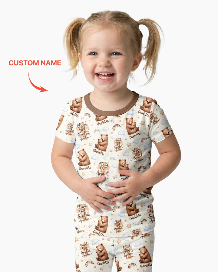 Conjunto de pijama de dos piezas de bambú de manga corta, plantilla personalizada