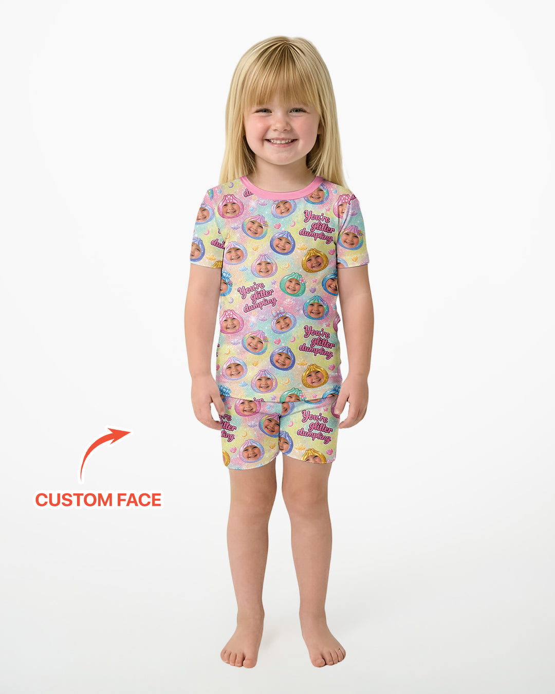 Custom Photo You're Glitter Dumpling Bamboo Two Piece Short Sleeve Shorts Pajama Set