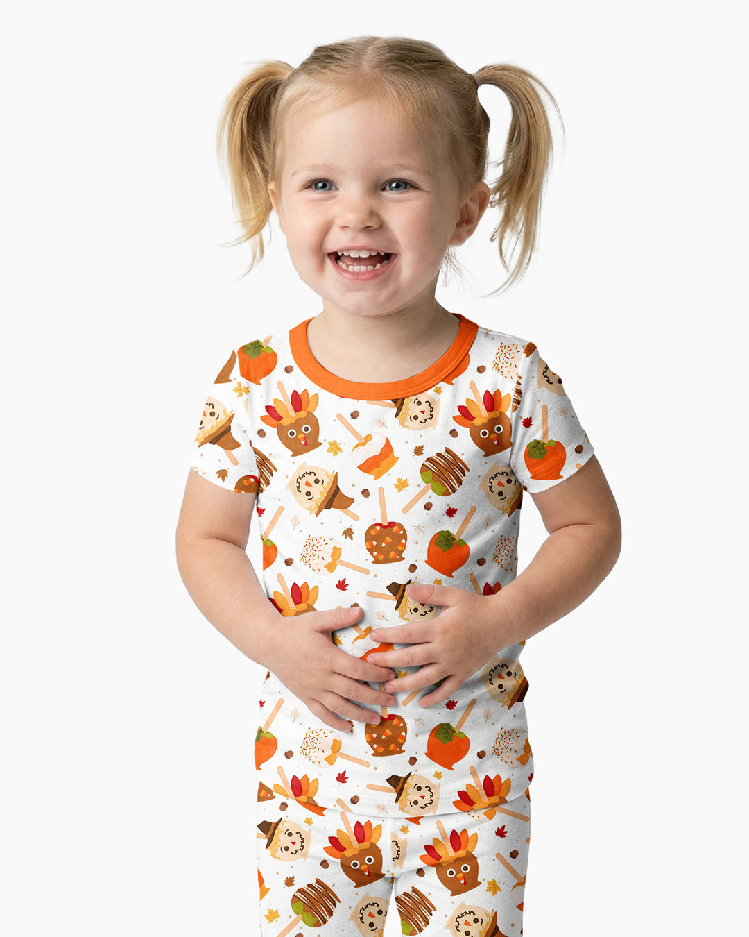 Fall Caramel Apple Family Matching Bamboo Two Piece Short Sleeve Pajama Set