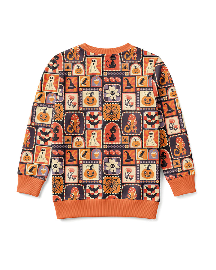 Retro Halloween Patchwork Icons Bamboo Crewneck Sweatshirt
