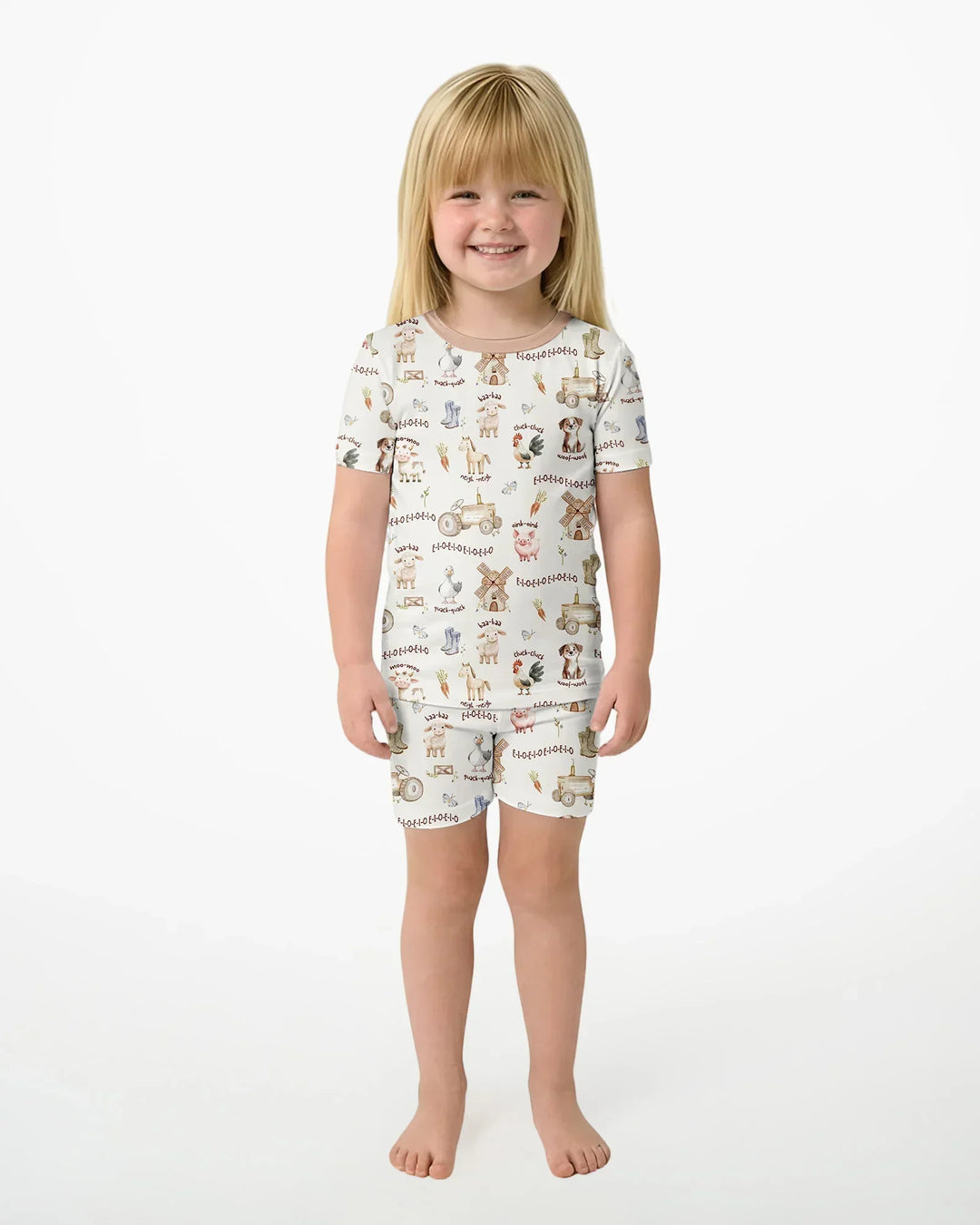 Old McDonald Farm Family Matching Bamboo Two Piece Short Sleeve Shorts Pajama Set