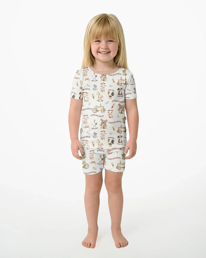 Old McDonald Farm Family Matching Bamboo Two Piece Short Sleeve Shorts Pajama Set