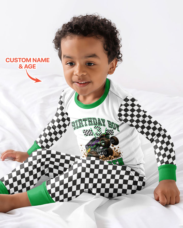 Custom Monster Truck Birthday Bamboo Two Piece Long Sleeve Pajama Set