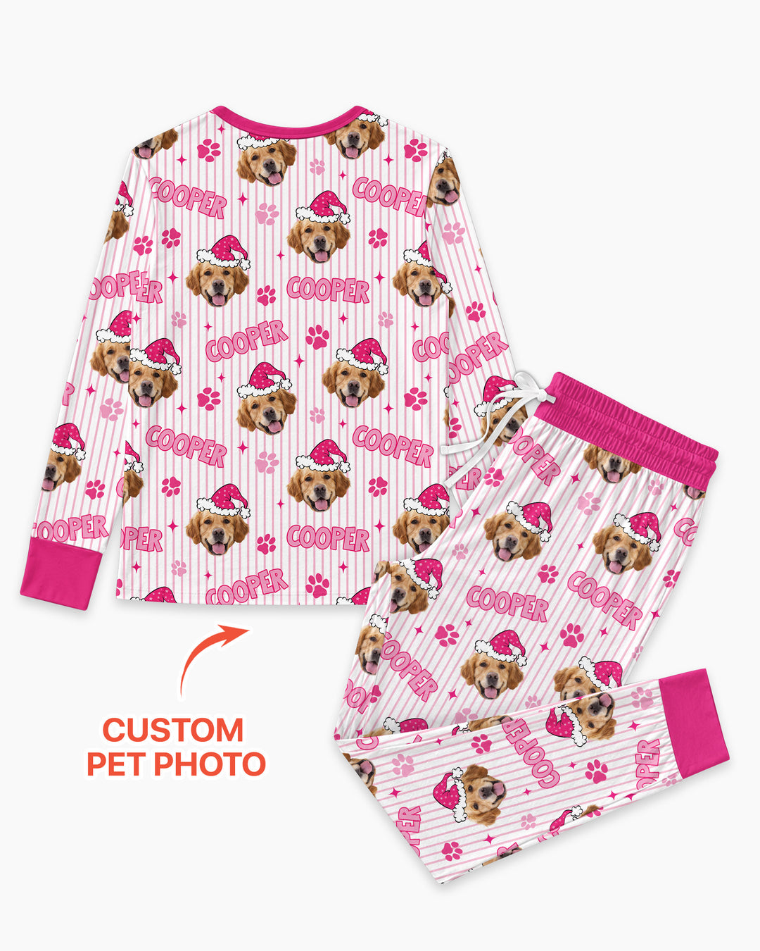 Personalized Pink Santa Dog Bamboo Women Pajama Set