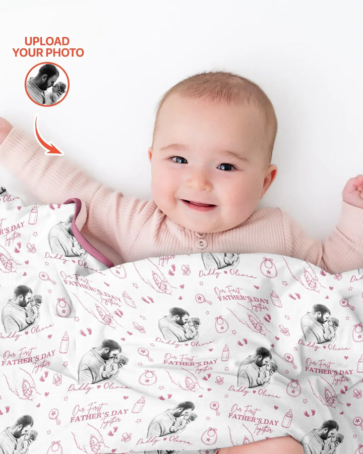 Custom Photo Our First Father's Day Together Bamboo Blanket