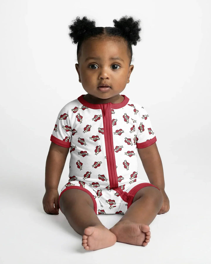 Old School Dad Hearts Daddy & Me Matching Bamboo Shorty Zippy