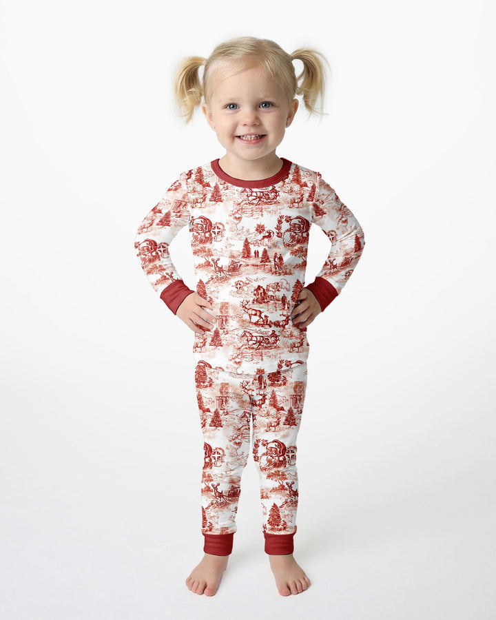 Merry Christmas Toile  Bamboo Two Piece Long Sleeve Pajama Set