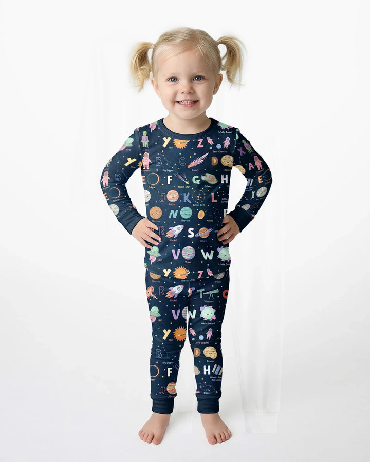 Space Alphabet Bamboo Two Piece Short Sleeve Pajama Set
